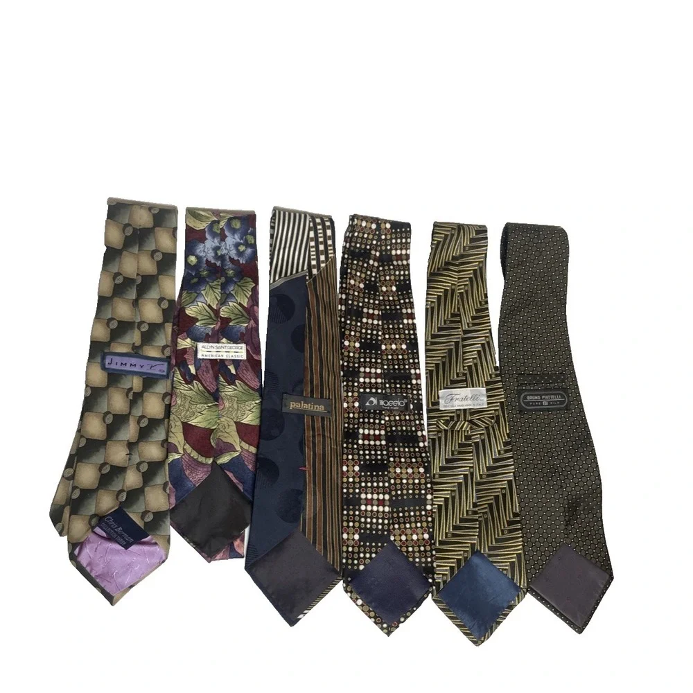 Mens Silk Tie Lot of 6 Vintage Geometric Pattern Classic Retro Novelty Neckties